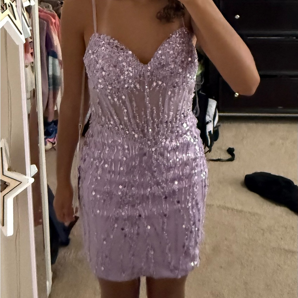 Elegant Lavender Sequin Mini Dress